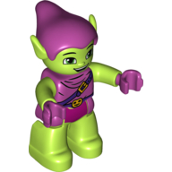 Visuel indicatif Rebrickable de Duplo figurine gobelin vert, magenta chapeau, tunique, et les mains motif imprimé (Duplo Figure Green Goblin, Magenta Hat, Tunic, and Hands Print)