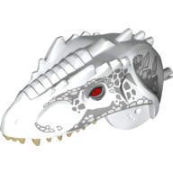 Visuel indicatif Rebrickable de Partie du corps animal, Dinosaure, Tête d'Indominus Rex avec connecteur gris clair, dents beige, yeux rouges et écailles gris clair (Animal Body Part, Dinosaur, Indominus Rex Head with Light Bluish Gray Pin, Tan Teeth, Red Eyes and Light Bluish Gray Scales Print)