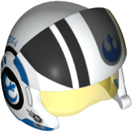 Casque avec visière rebelle pilote, protecteurs de joues, visière transparent-jaune et détails noirs avec logo rebelle bleu imprimé (Helmet with Visor Rebel Pilot, Cheek Protectors, Trans-Yellow Visor and Black Details with Blue Rebel Logo Print)