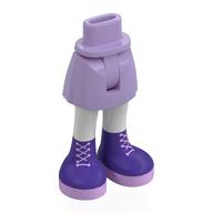 Visuel indicatif Rebrickable de Mini-poupée bassin et jupe courte avec jambes blanches, bottes violet foncé, motif imprimé Lace Lace (Minidoll Hips and Short Skirt with White Legs, Dark Purple Boots, Lavender Laces Print)