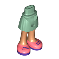 Visuel indicatif Rebrickable de Mini-poupée bassin et jupe courte avec des chaussures de corail, des lacets et des semelles violet foncé, des jambes de nougat imprimé [charnière mince] (Minidoll Hips and Short Skirt with Coral Shoes, Dark Purple Laces and Soles, Nougat Legs Print [Thin Hinge])