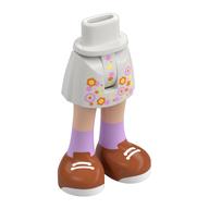 Visuel indicatif Rebrickable de Bassin mini-poupée et jupe courte avec des fleurs orange / lavande, jambes de nougat clair, chaussettes de lavande, chaussures orange foncé, lacets blanches imprimé (Minidoll Hips and Short Skirt with Orange/Lavender Flowers, Light Nougat Legs, Lavender Socks, Dark Orange Shoes, White Laces Print)