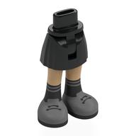 Visuel indicatif Rebrickable de Jupe courte et bassin mini-poupées aux jambes chaudes, chaussures gris bleuté foncé, chaussettes noires, lacets imprimés (Minidoll Hips and Short Skirt with Warm Tan Legs, Dark Bluish Grey Shoes, Black Socks, Laces Print)