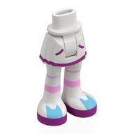 Bassin mini-poupée et jupe courte avec collants blancs, garniture violet foncé, bandes rose clair vif, motif imprimé chats azur moyen (Minidoll Hips and Short Skirt with White Tights, Dark Purple Trim, Bright Light Pink Bands, Medium Azure Cats Print)