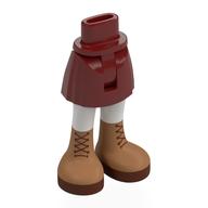 Visuel indicatif Rebrickable de Mini-poupée bassin et jupe courte avec jambes blanches, bottes nougat, semelles brun rougeâtre, lacets motif imprimé (Minidoll Hips and Short Skirt with White Legs, Nougat Boots, Reddish Brown Soles, Laces Print)