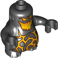 Visuel indicatif Rebrickable de Corps Nexo Knights scurrier avec des bras noirs et avec des yeux orange et jaune et sourire ouvert et motif imprimé de fissures de roche (Body Nexo Knights Scurrier with Black Arms and with Orange and Yellow Eyes and Open Smile and Rock Cracks Print)