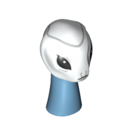 Tête de minifigurine Cou long spécial, Kaminoan avec cou bleu sable, yeux noirs, ligne gris bleuâtre foncé sur le dessus imprimé (Minifig Head Special, Long Neck, Kaminoan with Sand Blue Neck, Black Eyes, Dark Bluish Grey Line on Top Print)