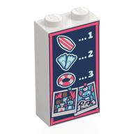 Visuel indicatif Rebrickable de Brique 1 x 2 x 3 avec vert d’eau clair '1 2 3', palmes, planche de surf corail, gilet de sauvetage, photos sur fond bleu foncé motif imprimé (Brick 1 x 2 x 3 with Light Aqua '1 2 3', Flippers, Coral Surfboard, Life Preserver, Photos on Dark Blue Background Print)