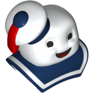 Tête de minifigurine spéciale, guimauve homme avec col bleu foncé et pompon rouge sur chapeau motif imprimé (fantômes) (Minifig Head Special, Marshmallow Man with Dark Blue Collar and Red Tassel on Hat Print (Ghostbusters))