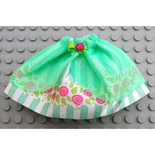 Belville, Jupe, Fille, longue avec des rayures vert clair et Roses motif imprimé (Belville, Skirt, Girl, Long with Light Green Stripes and Roses Print)