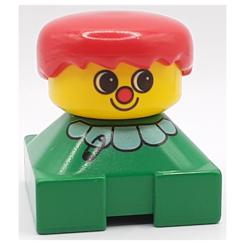 Visuel indicatif Rebrickable de Duplo 2 x 2 x 2 figurine brique, frange épineuse, cheveux roux, col blanc, motif imprimé nez rouge (Duplo 2 x 2 x 2 Figure Brick, Spiky Bangs, Red Hair, White Collar, Red Nose Print)