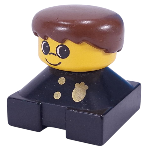 Visuel indicatif Rebrickable de Duplo 2 x 2 x 2 figurine brique, frange épineuse, cheveux bruns, insigne de police motif imprimé (Duplo 2 x 2 x 2 Figure Brick, Spiky Bangs, Brown Hair, Police Badge Print)
