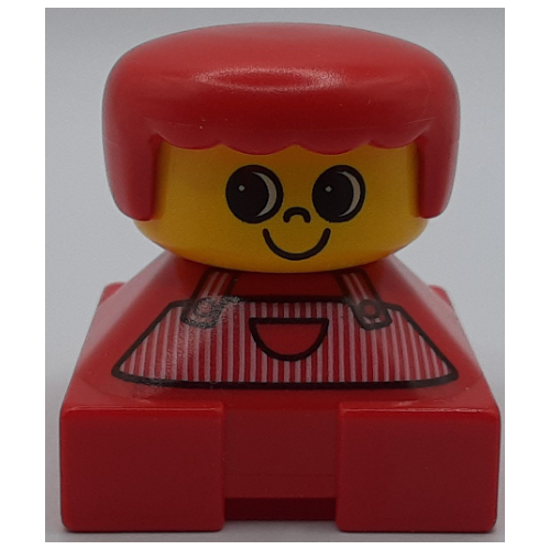 Visuel indicatif Rebrickable de Duplo 2 x 2 x 2 figurine brique, franges arrondies, cheveux roux, tablier imprimé rouge et blanc (Duplo 2 x 2 x 2 Figure Brick, Rounded Bangs, Red Hair, Red and White Apron Print)