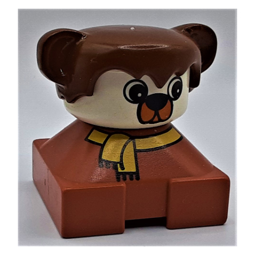Visuel indicatif Rebrickable de Duplo 2 x 2 x 2 figurine brique, Cheveux avec oreilles d'ours / chien, Visage blanc, Motif imprimé écharpe jaune (Duplo 2 x 2 x 2 Figure Brick, Hair with Bear / Dog Ears, White Face, Yellow Scarf Print)