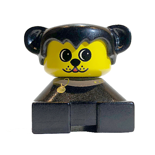 Visuel indicatif Rebrickable de Duplo 2 x 2 x 2 figurine brique, Cheveux avec oreilles d'ours / chien, visage jaune, motif imprimé collier de chien (Duplo 2 x 2 x 2 Figure Brick, Hair with Bear / Dog Ears, Yellow Face, Dog Collar Print)