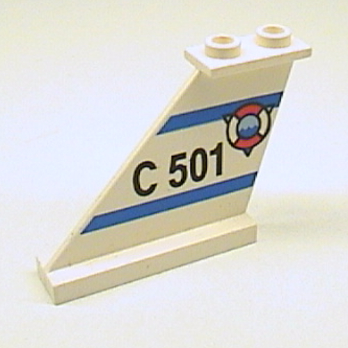Visuel indicatif Rebrickable de Queue 4 x 1 x 3 avec anneau 'C 501' & gilet de sauvetage sur le côté gauche motif imprimé (Tail 4 x 1 x 3 with 'C 501' & Life Preserver Ring on Left Side Print)