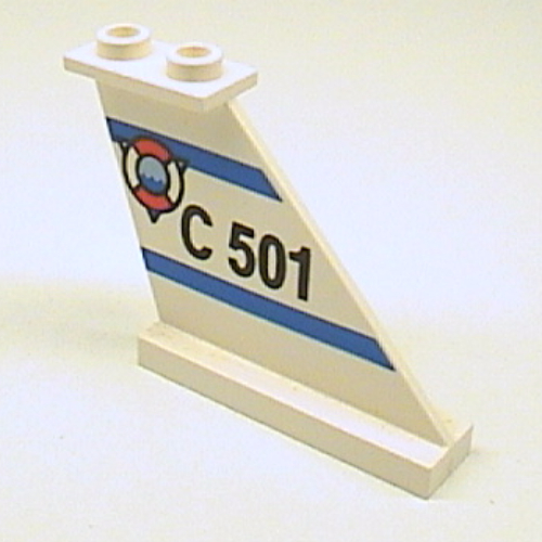 Visuel indicatif Rebrickable de Queue 4 x 1 x 3 avec anneau 'C 501' & gilet de sauvetage sur le côté droit motif imprimé (Tail 4 x 1 x 3 with 'C 501' & Life Preserver Ring on Right Side Print)