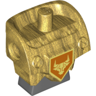 Torse modifié, armure avec trous d'connecteurs avec circuit orange et or et tête de taureau en or sur motif imprimé Bouclier Pentagone orange (Torso Modified, Armor with Pin Holes with Orange and Gold Circuitry and Gold Bull Head on Orange Pentagonal Shield Print)
