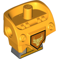 Torse modifié, armure avec trous d'connecteur avec Midriff gris foncé avec circuit et tête de taureau jaune sur motif imprimé Bouclier orange (Torso Modified, Armor with Pin Holes with Dark Bluish Gray Midriff with Circuitry and Yellow Bull Head on Orange Shield Print)