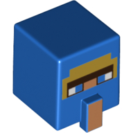 Tête de minifigurine spéciale, cube avec nez de nougat moyen, motif : yeux bleus (Minifig Head Special, Cube with Medium Nougat Nose, Blue Eyes Print)