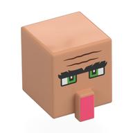 Tête de minifigurine Spécial, Cube avec Nez et yeux verts semi-pixélisés, Sourcils noirs épais, Motif imprimé Nez corail (Minifig Head Special, Cube with Nose and Semi-Pixelated Green Eyes, Thick Black Eyebrow, Coral Nose Print)