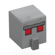 Tête de minifigurine spéciale, Cube avec Nez et yeux rouges semi-pixélisés, motif imprimé sourcils gris bleuté foncé (Minifig Head Special, Cube with Nose and Semi-Pixelated Red Eyes, Dark Bluish Grey Eyebrow Print)