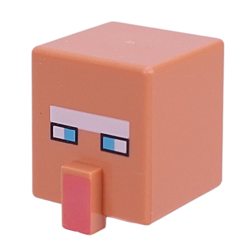 Tête de minifigurine Spécial, Cube avec nez et visage de villageois avec yeux bleus, motif : sourcils blancs (Minifig Head Special, Cube with Nose and Villager Face with Blue Eyes, White Eyebrows Print)