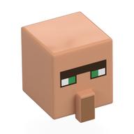 Tête de minifigurine Spécial, Cube avec Nez et Visage Villageois avec Yeux Verts motif imprimé (Minifig Head Special, Cube with Nose and Villager Face with Green Eyes Print)