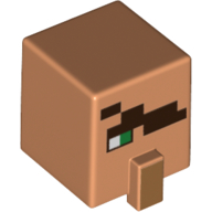 Tête de minifigurine spéciale, cube avec nez et visage de villageois avec cache-œil et motif imprimé œil vert (Minifig Head Special, Cube with Nose and Villager Face with Eyepatch and Green Eye Print)