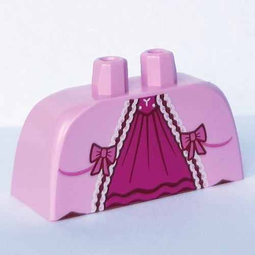 Bas du corps, jupe grand avec cerceaux latéraux (panneaux) avec sous-vêtement rose foncé, motif imprimé bord blanc (Lower Body, Skirt Wide with Side Hoops (Panniers) with Dark Pink Underdress, White Trim Print)