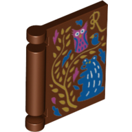 Visuel indicatif Rebrickable de Couverture de livre avec hibou, arbre, rivière et motif imprimé 'R' (Book Cover with Owl, Tree, River, and 'R' Print)