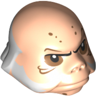 Tête de minifigurine spéciale, ugnaught avec des points bruns, des sourcils et des rides et des favoris blancs et motif imprimé cheveux (Minifig Head Special, Ugnaught with Brown Dots, Eyebrows, and Wrinkles and White Sideburns and Hair Print)