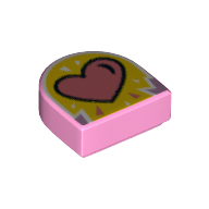 Visuel indicatif Rebrickable de Tuile ronde 1 x 1 demi-cercle avec cœur rose vif, motif imprimé fond jaune (Tile Round 1 x 1 Half Circle with Bright Pink Heart, Yellow Background Print)
