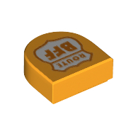 Visuel indicatif Rebrickable de Tuile ronde 1 x 1 demi-cercle avec motif imprimé orange 'Route BFF' (Tile Round 1 x 1 Half Circle with Orange 'Route BFF' Print)