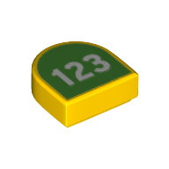 Visuel indicatif Rebrickable de Tuile ronde 1 x 1 demi-cercle avec champ vert, motif imprimé blanc '123' (Tile Round 1 x 1 Half Circle with Green Field, White '123' Print)