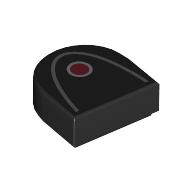 Visuel indicatif Rebrickable de Tuile ronde 1 x 1 demi-cercle avec ligne courbe gris bleuté foncé, motif imprimé point rouge (Tile Round 1 x 1 Half Circle with Dark Bluish Grey Curved Line, Red Dot Print)