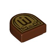 Visuel indicatif Rebrickable de Tuile ronde 1 x 1 demi-cercle avec le brun rougeâtre 'W' sur le motif imprimé de fond d'or (Tile Round 1 x 1 Half Circle with Reddish Brown 'W' on Gold Background Print)