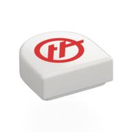 Visuel indicatif Rebrickable de Tuile ronde 1 x 1 demi-cercle avec le rouge 'H' en motif imprimé cercle (Tile Round 1 x 1 Half Circle with Red 'H' in Circle Print)