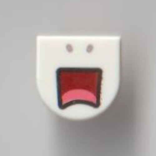 Visuel indicatif Rebrickable de Tuile ronde 1 x 1 demi-cercle avec visage effrayé, bouche ouverte motif imprimé (Tile Round 1 x 1 Half Circle with Scared Face, Open Mouth Print)