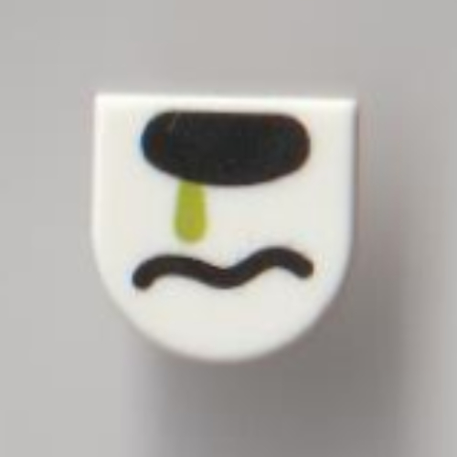 Visuel indicatif Rebrickable de Tuile ronde 1 x 1 demi-cercle avec coulis, motif imprimé vert citron Snot (Tile Round 1 x 1 Half Circle with Snout, Lime Snot Print)