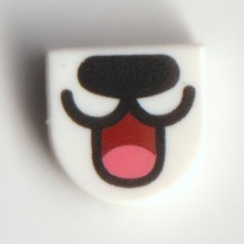 Visuel indicatif Rebrickable de Tuile ronde 1 x 1 demi-cercle avec coulis, motif imprimé bouche ouverte (Tile Round 1 x 1 Half Circle with Snout, Open Mouth Print)