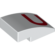 Visuel indicatif Rebrickable de Brique courbée 3 x 2 Non tenons avec motif imprimé rouge 'U' (Brick Curved 3 x 2 No Studs with Red 'U' Print)