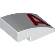 Visuel indicatif Rebrickable de Brique courbée 3 x 2 Non tenons avec motif imprimé rouge 'A' (Brick Curved 3 x 2 No Studs with Red 'A' Print)