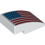 Visuel indicatif Rebrickable de Brique courbée 3 x 2 Non tenons avec USA Drapeau motif imprimé (Brick Curved 3 x 2 No Studs with USA Flag Print)
