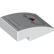 Visuel indicatif Rebrickable de Brique courbée 3 x 2 sans tenons avec trappe, motif imprimé triangle rouge (Brick Curved 3 x 2 No Studs with Hatch, Red Triangle Print)