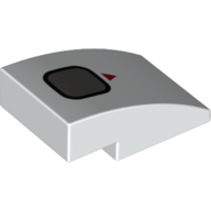Visuel indicatif Rebrickable de Brique incurvée 3 x 2 sans tenons avec carré argenté, motif imprimé flèche rouge (Brick Curved 3 x 2 No Studs with Silver Square, Red Arrow Print)