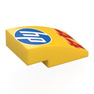 Visuel indicatif Rebrickable de Brique courbée 3 x 2 Non tenons avec logo blanc/bleu 'hp', motif imprimé rouge '44' (Brick Curved 3 x 2 No Studs with White/Blue 'hp' Logo, Red '44' Print)