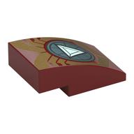 Visuel indicatif Rebrickable de Brique courbée 3 x 2 sans tenons avec armure d'or, triangle arc réacteur motif imprimé (Brick Curved 3 x 2 No Studs with Gold Armor, Triangle Arc Reactor Print)
