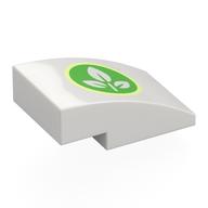Visuel indicatif Rebrickable de Brique courbée 3 x 2 Non tenons avec des feuilles blanches sur fond vert vif, motif imprimé cercle de vert citron (Brick Curved 3 x 2 No Studs with White Leaves on Bright Green Background, Lime Circle Print)