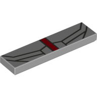 Visuel indicatif Rebrickable de Tuile 1 x 4 avec bande rouge verticale et gris bleuté foncé lignes minces motif imprimé (Tile 1 x 4 with Vertical Red Stripe and Dark Bluish Gray Thin Lines Print)